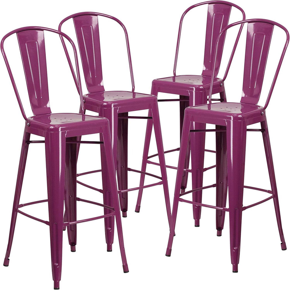 Blake 24 Industrial Style Bar Stool Chair Purple - Set of 4 - Modern Metal Counter Height