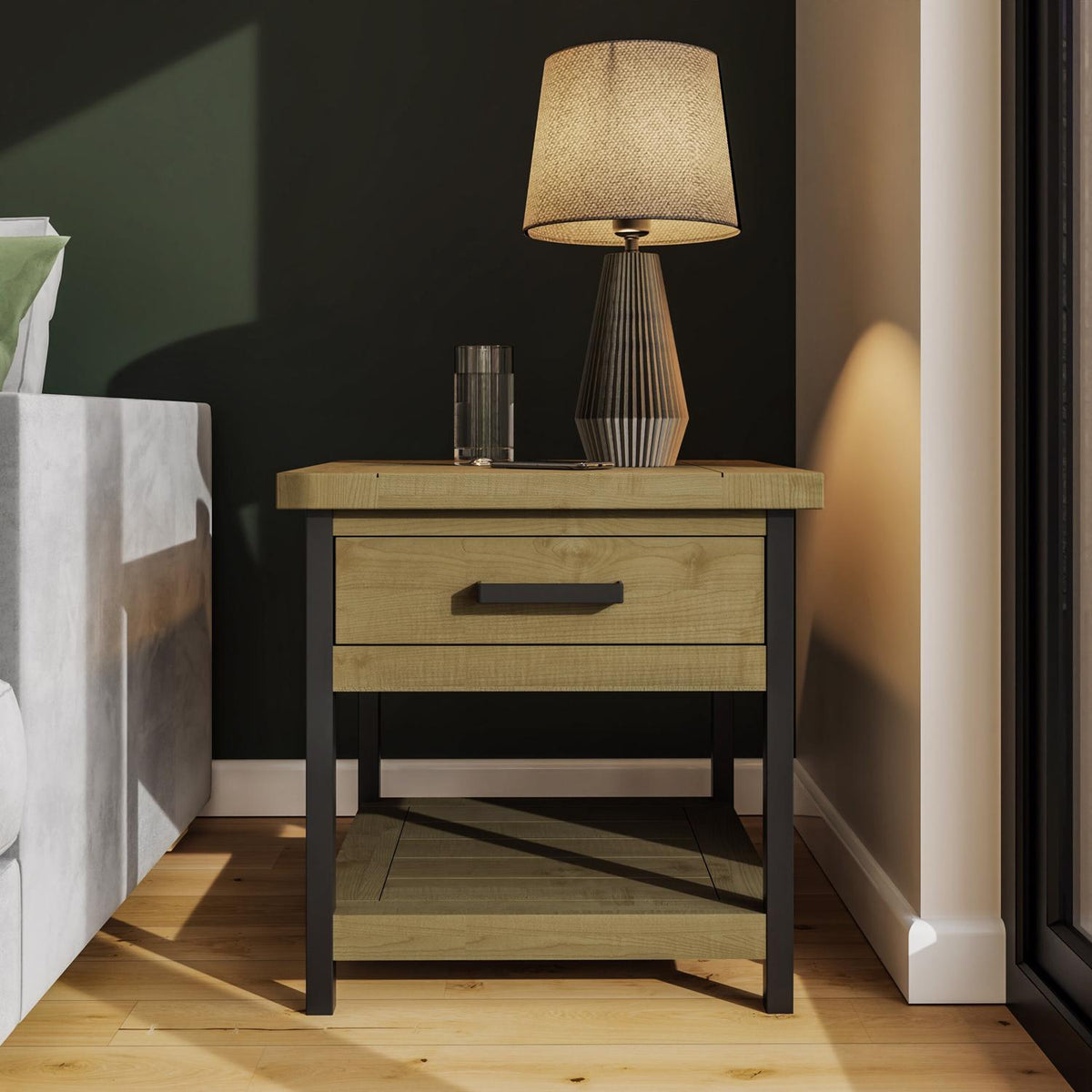 Lowry 1 Drawer Side Table Driftwood Lacquered Solid Reclaimed Pine