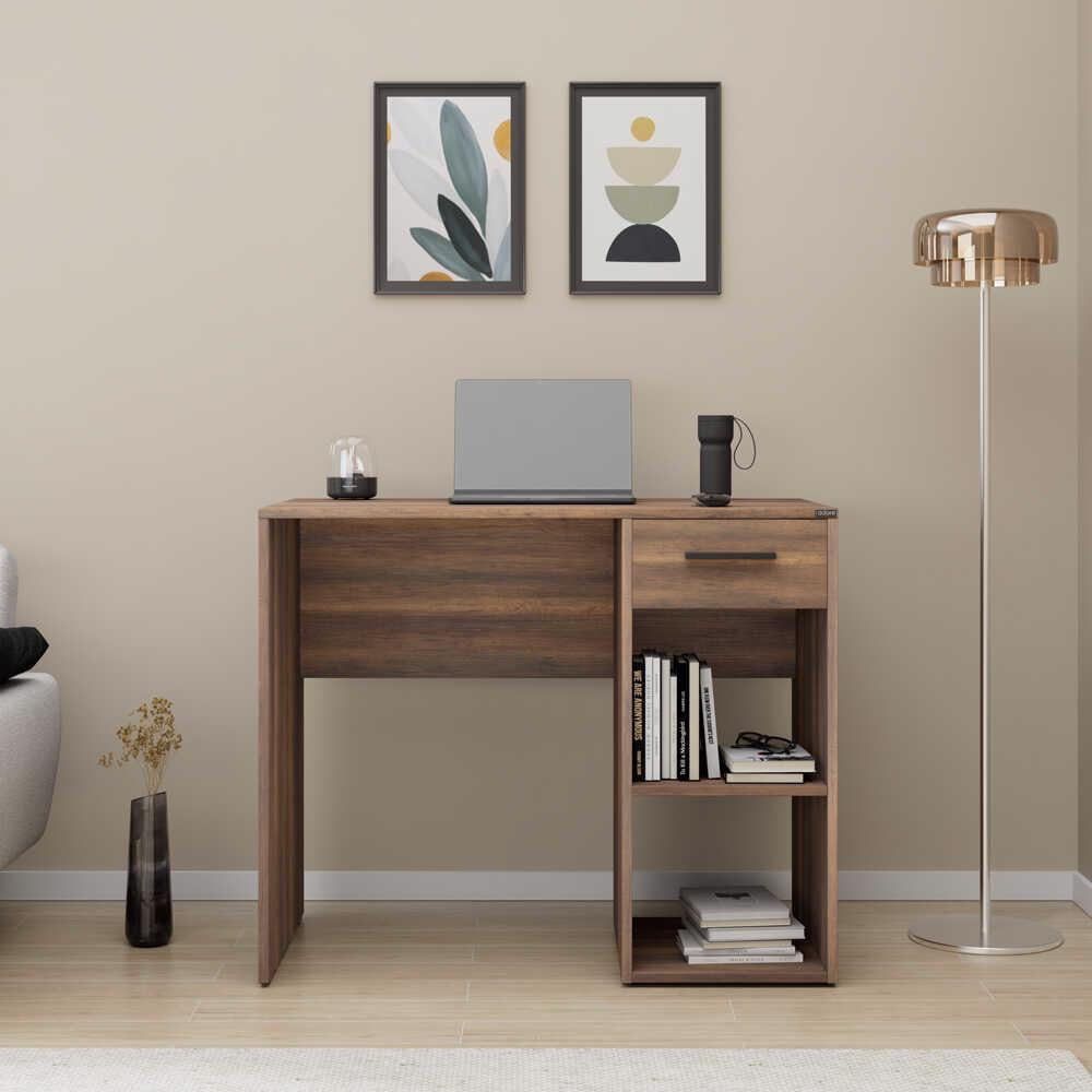 Adore Walnut Effect Study Desk with Drawer & Shelves