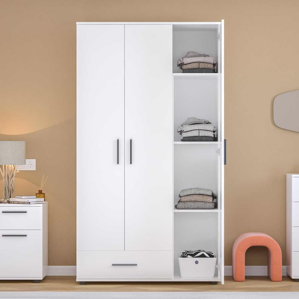 Adore Matt White 3 Door 1 Drawer Combi Wardrobe with Shelves