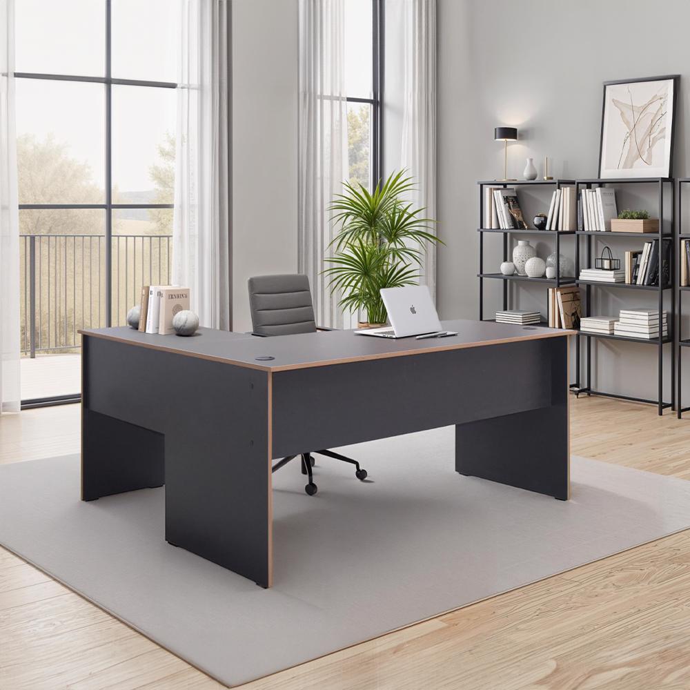 Adore Rio Anthracite Grey Corner Desk with Oak Trim - Large Reversible Office Desk