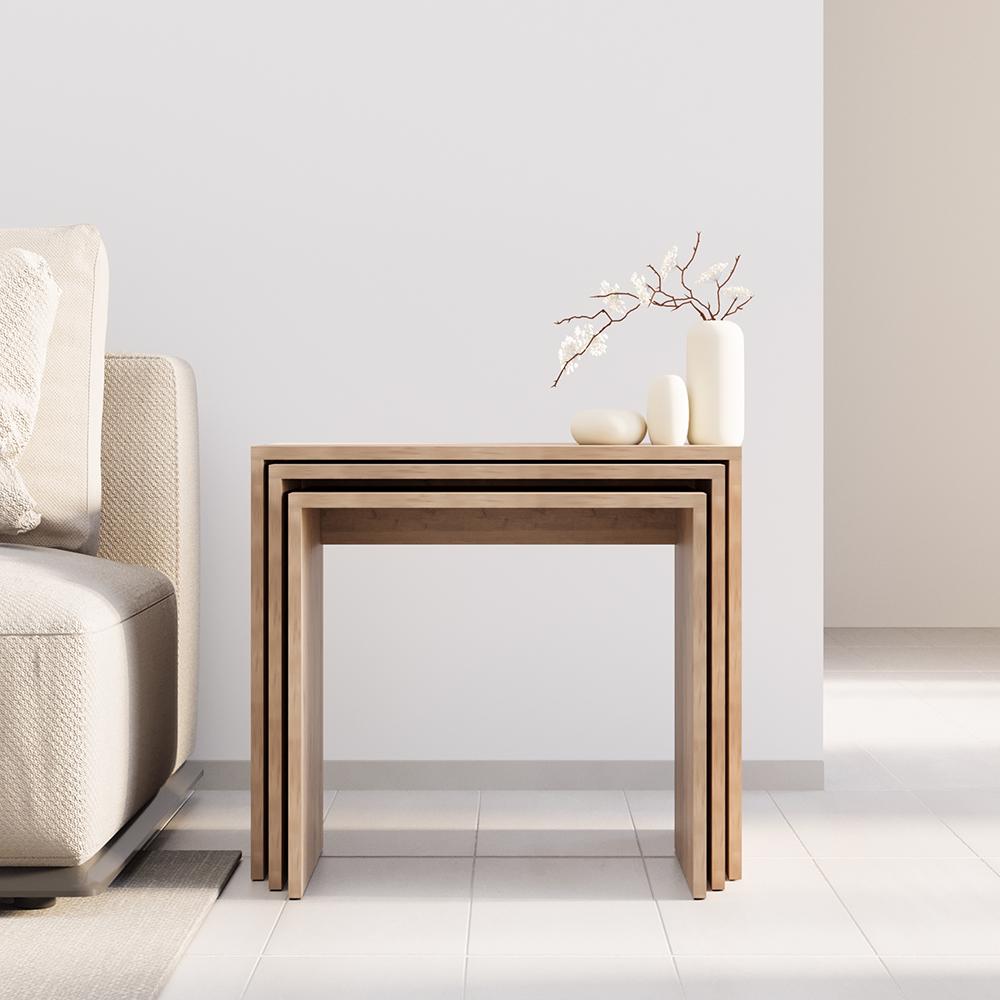Adore Florida Oak Effect Nest of 3 Tables - Space-Saving Side Tables