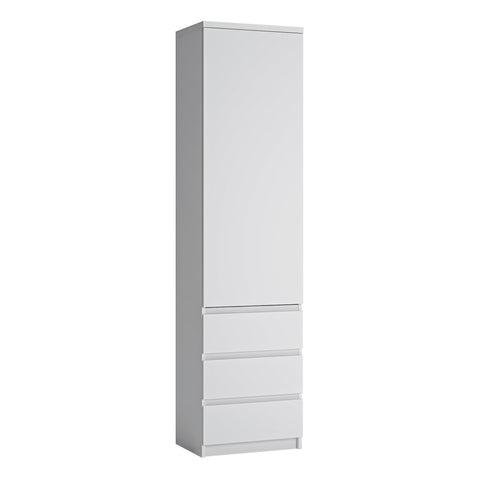 Fribo Tall Narrow 1 Door 3 Drawer Cupboard in White — front view