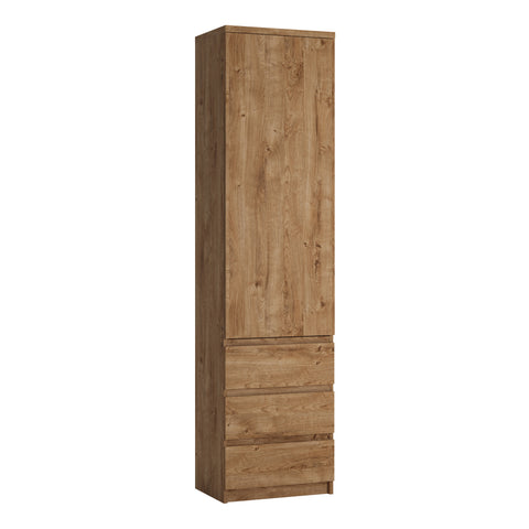 Fribo Tall Narrow 1 Door 3 Drawer Cupboard in Oak — front view