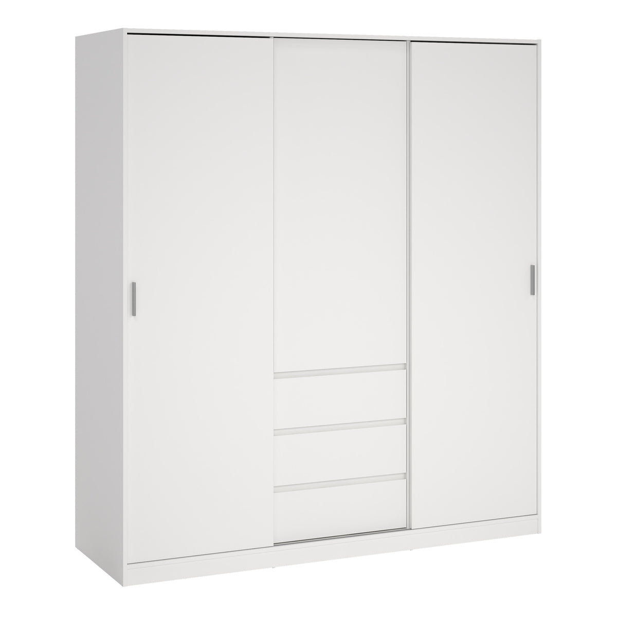 Naia Wardrobe with 2 Sliding Doors + 1 Door + 3 Drawers in White — front view