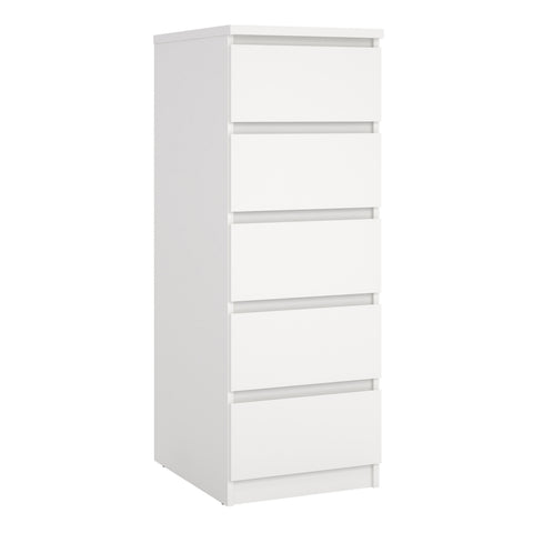 Naia Narrow Chest of 5 Drawers in White — front view
