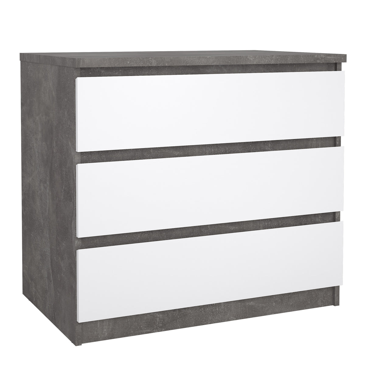 Naia Chest of 3 Drawers in Concrete and White High Gloss — front view