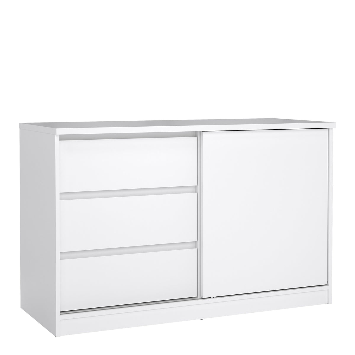 Naia Storage Unit with 1 Sliding Door and 3 Drawers in White High Gloss — front view