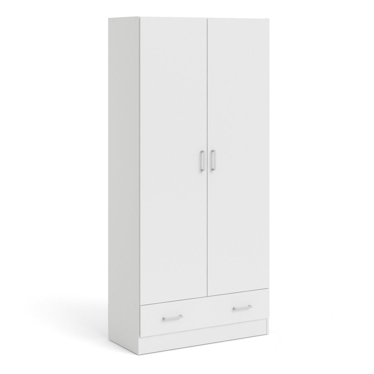 Space Wardrobe with 2 Doors + 1 Drawer in White 1750 — front view