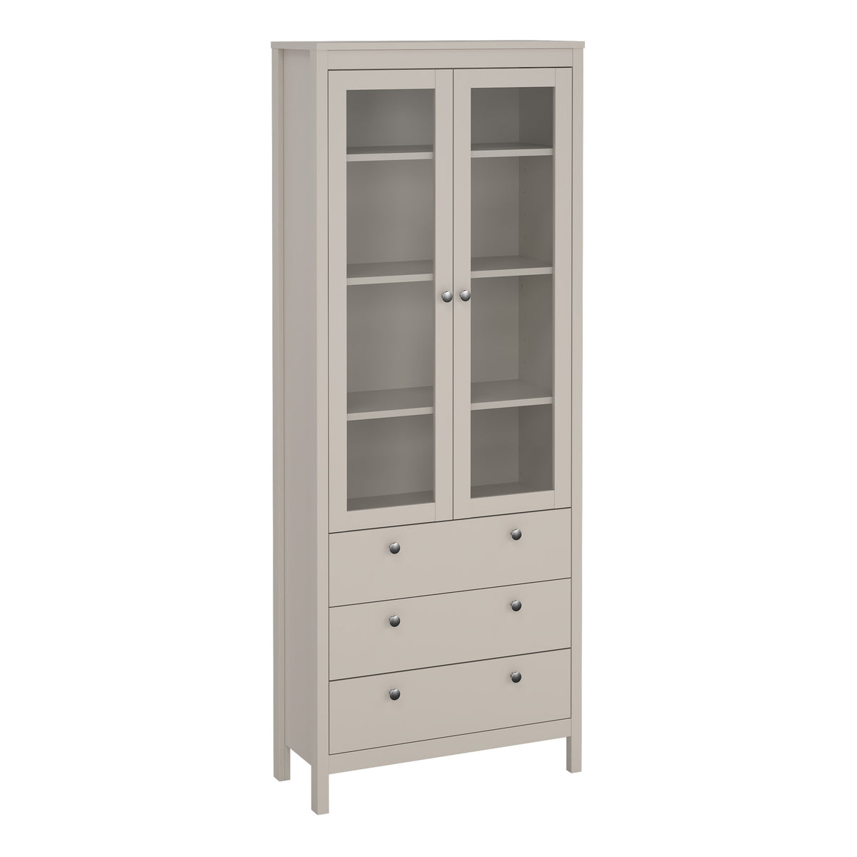 Madrid China Cabinet 2 Glass Doors with 3 Drawers in Cashmere — front view
