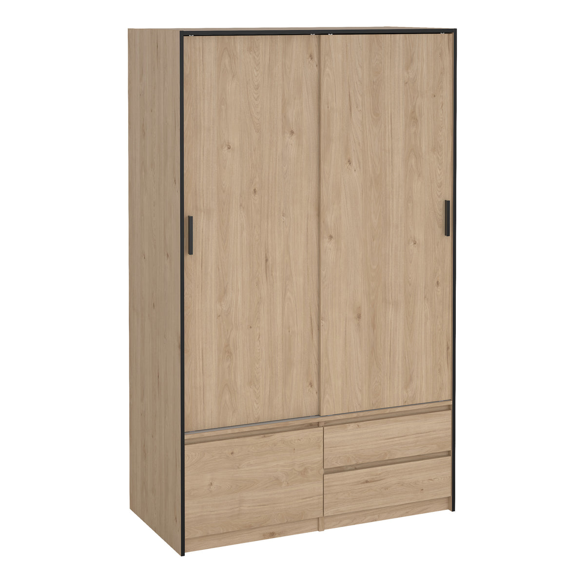 Line Wardrobe with 2 Sliding Doors 1 Small Door and 2 Drawers in Jackson Hickory Oak — front view