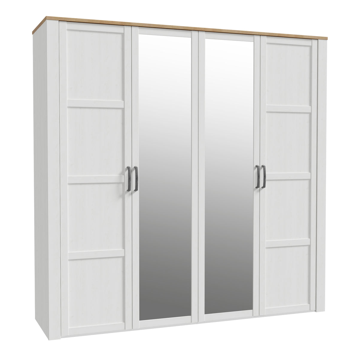 Bohol 2 Door 2 Mirrored Door Wardrobe in Riviera Oak/White — front view