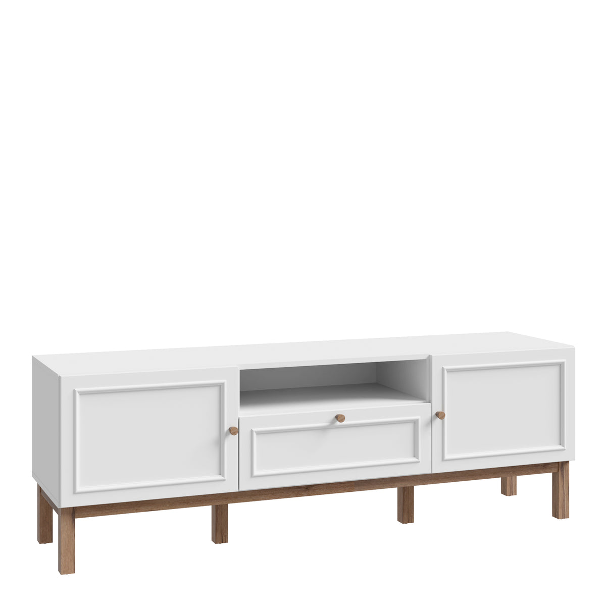 Wensley 2 Door 1 Drawer TV Unit in Light Grey and Oak — front view