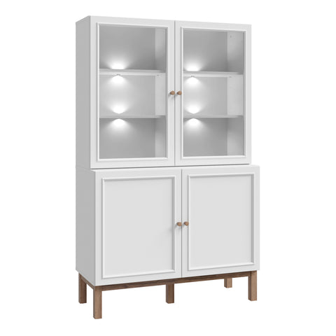 Wensley Display Cabinet with 2 Doors and 2 Glass Doors in Light Grey and Oak inc LED Lighting — front view