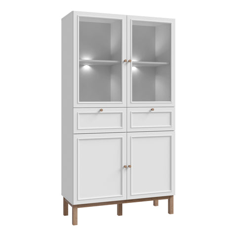 Wensley Display Cabinet with 2 Doors 2 Drawers and 2 Glass Doors in Light Grey and Oak inc LED Lighting — front view