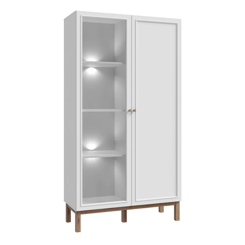 Wensley Display Cabinet with 1 Door and 1 Glass Door in Light Grey and Oak inc LED Lighting — front view