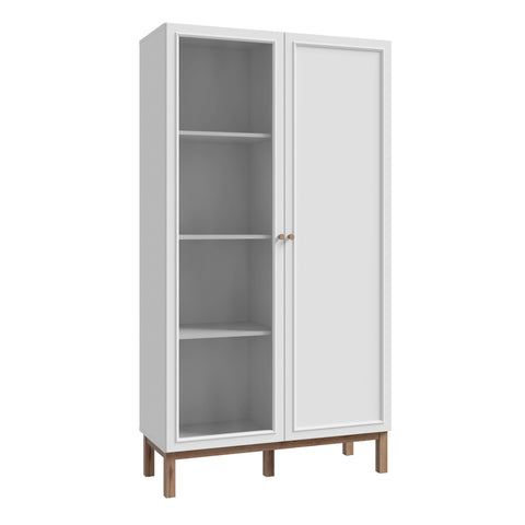 Wensley Display Cabinet with 1 Door and 1 Glass Door in Light Grey and Oak — front view