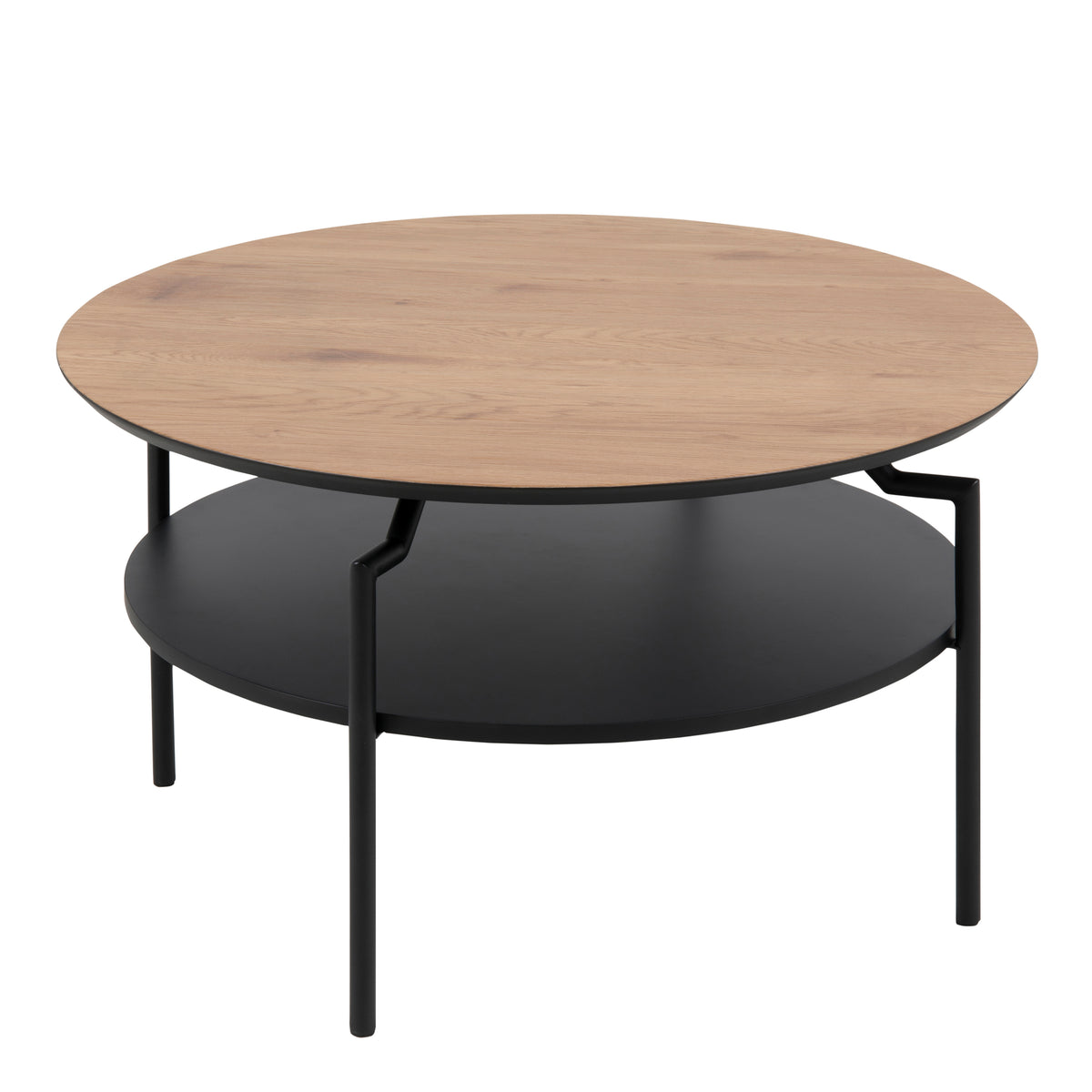 Goldington Round Coffee Table with Oak Top & Black Legs — front view