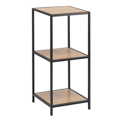 Seaford Narrow Black Metal Bookcase with 2 Oak Shelves — front view