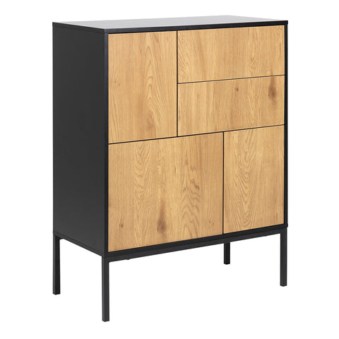 Seaford 3 Door 2 Drawer Sideboard in Black & Oak — front view