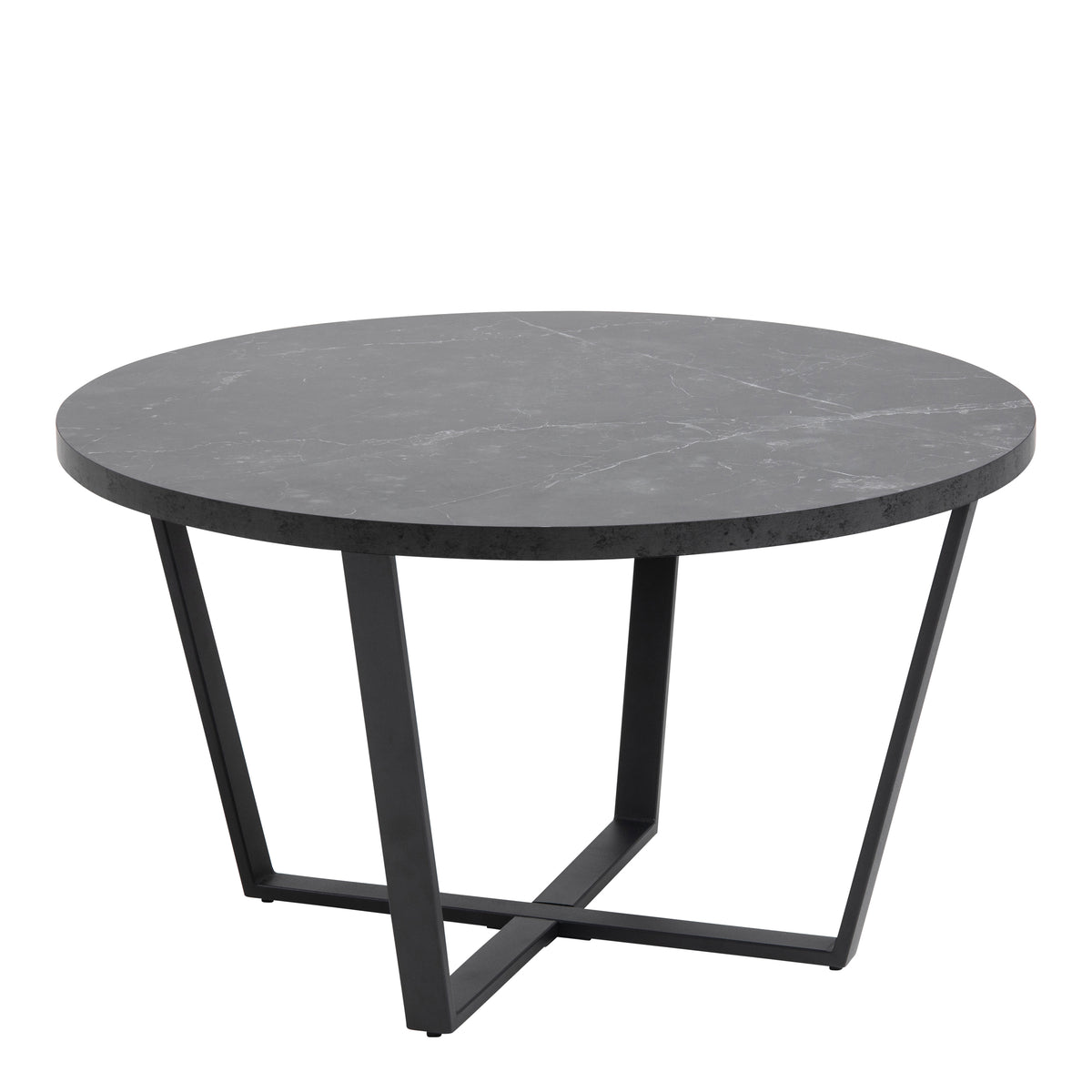 Amble Round Coffee Table with Black Marble Melamine Top & Black Legs — front view