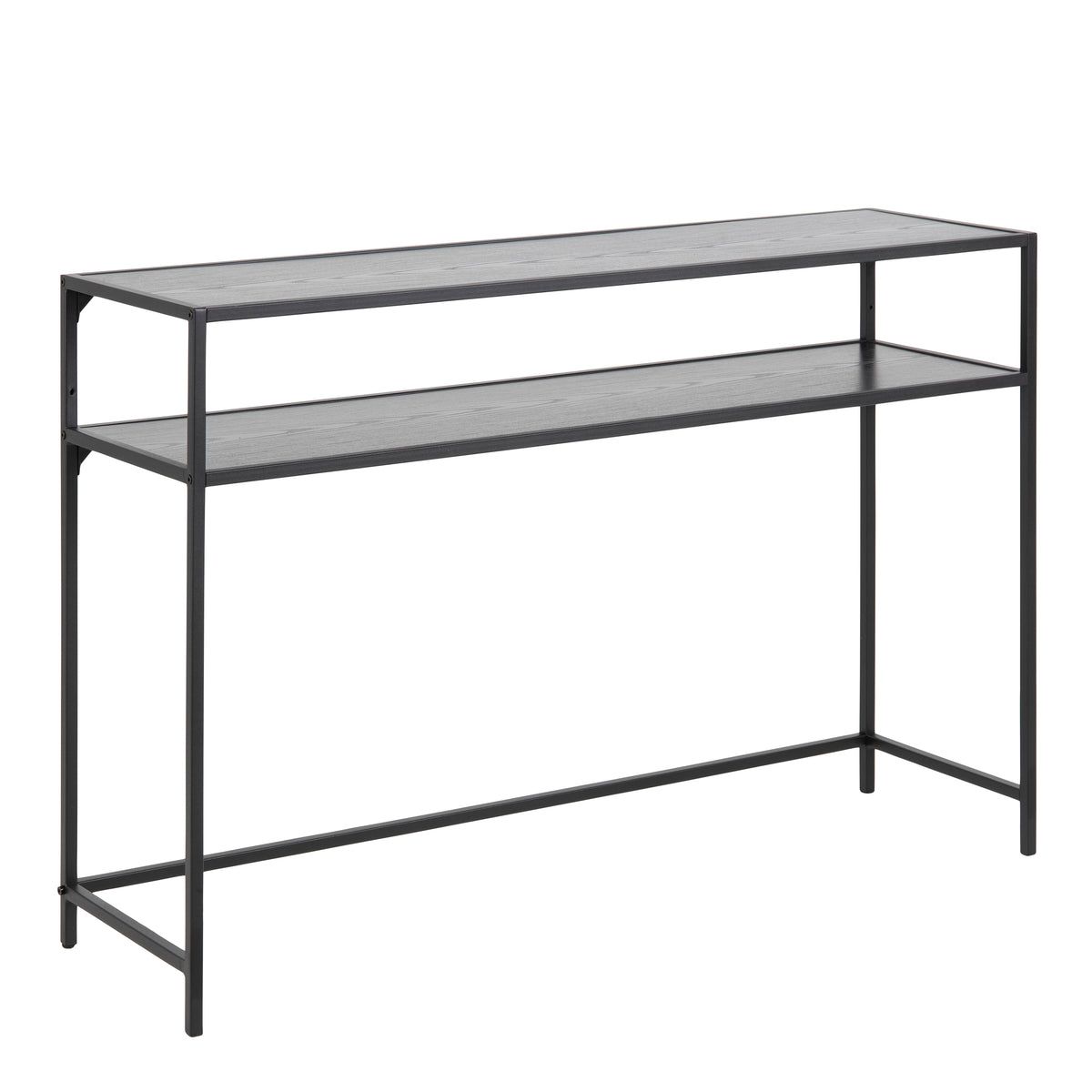 Seaford Black Metal Console Table with Black Top — front view