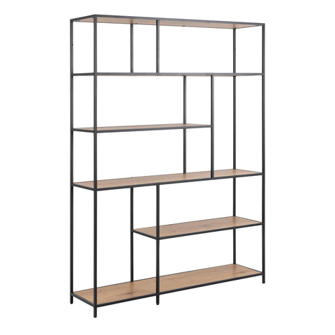 Seaford Bookcase with 5 Shelves in Black and Oak — front view