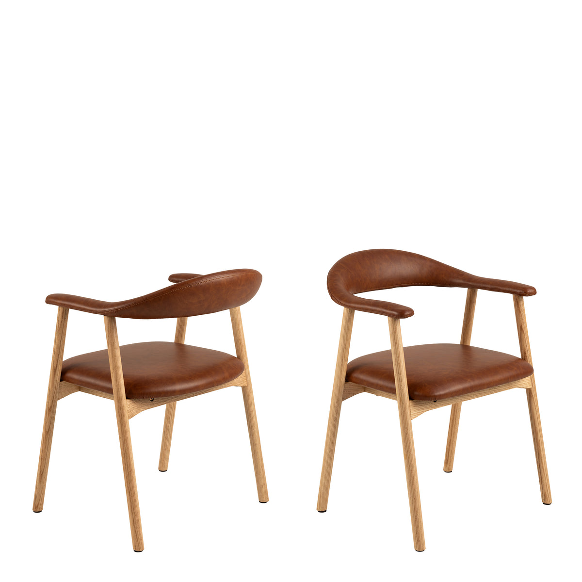 Addi Dining Chair With Armrest in PU Retro Brandy Set of 2 — front view