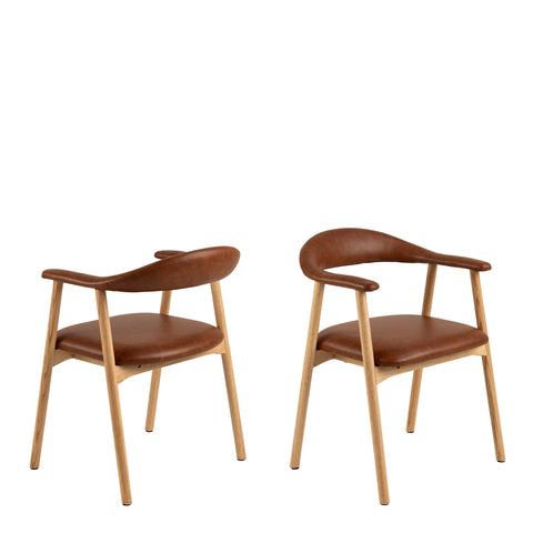 Addi Dining Chair With Armrest in PU Retro Brandy Set of 2 — front view