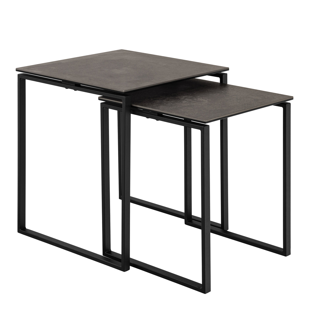 Katrine Square Coffee Table Set in Ceramic Black — front view