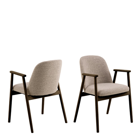 Leo Dining Chairs With Armrest in Monza Fabric Beige Set of 2 — front view