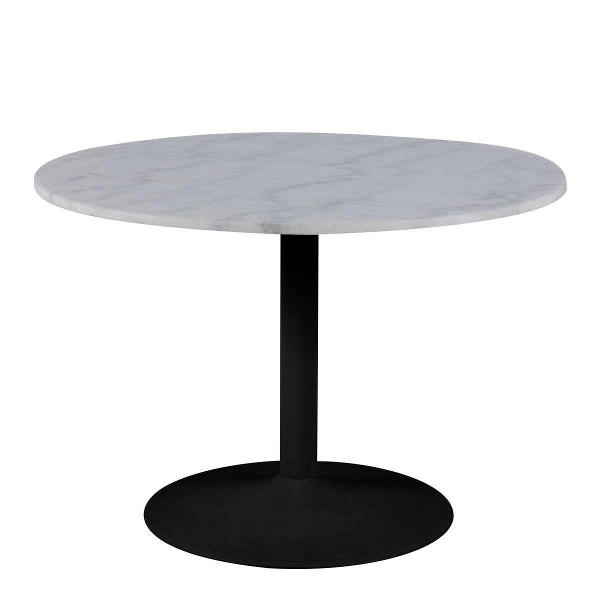 Tarifa Round Dining Table with White Polished Marble Top and Black Base 110cm — front view