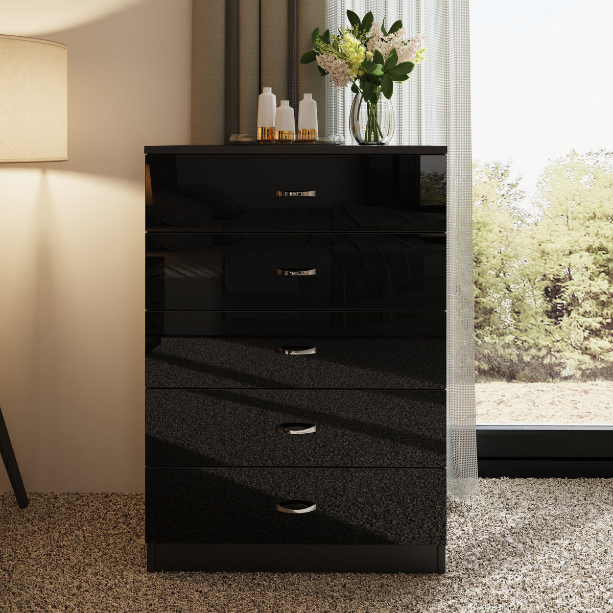 Chilton 5 Drawer Chest Of Drawers - Black Gloss Front
