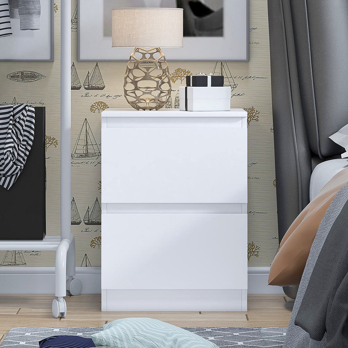 Carlton 2 Drawer Bedside Nightstand - Matt White