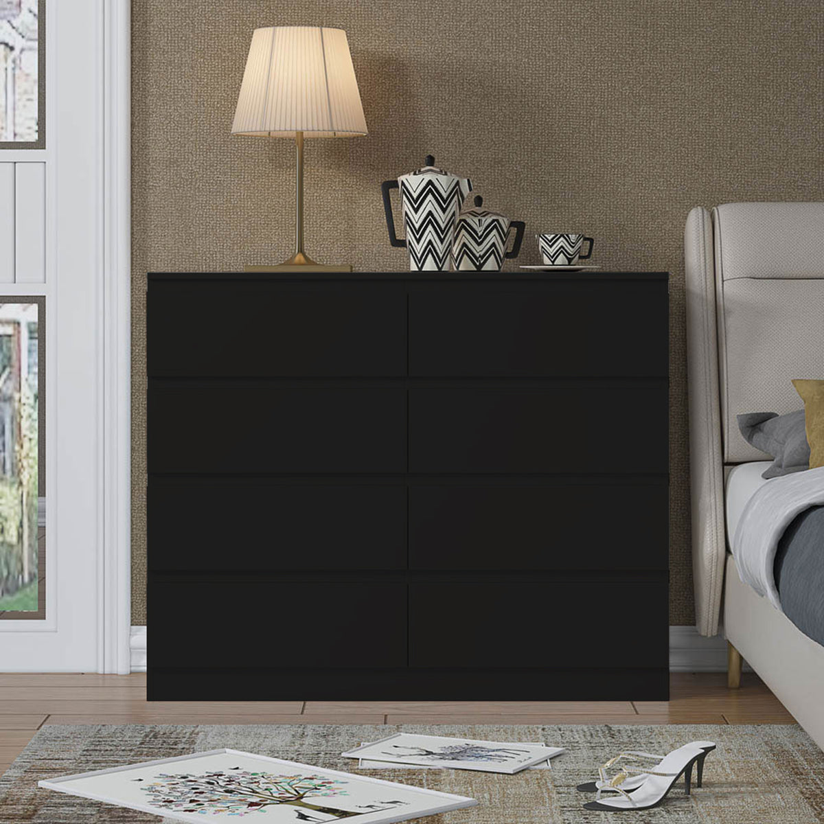 Carlton 8 Drawer Wide 4+4 Chest Of Drawers - Matt Black