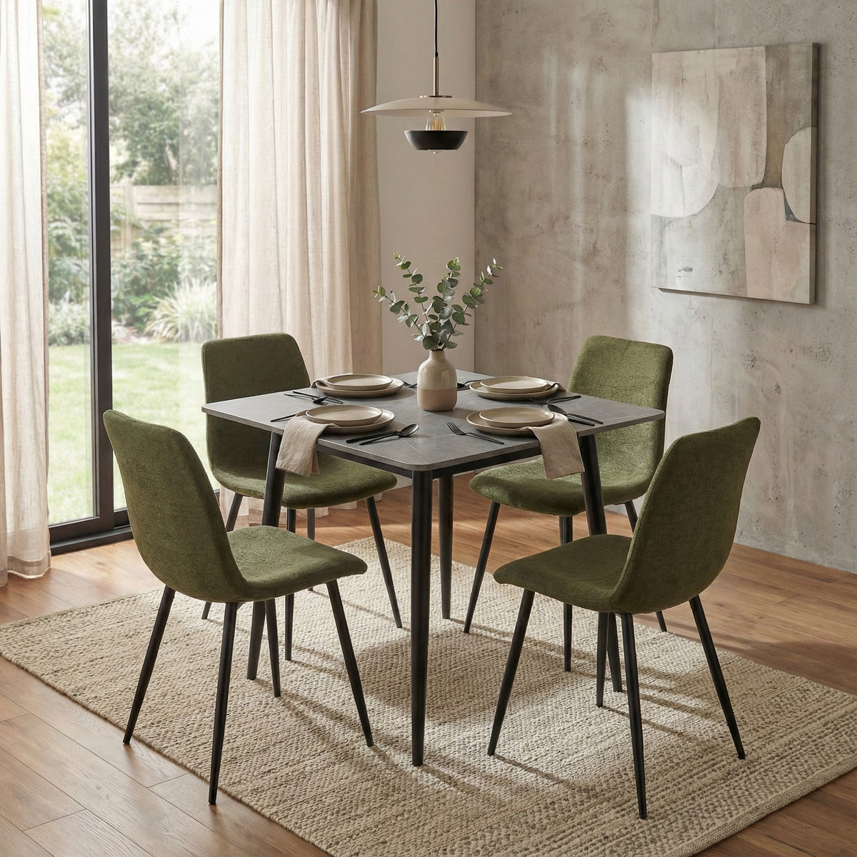 Nova Grey Square Dining Set with 4 Evie Green Chairs
