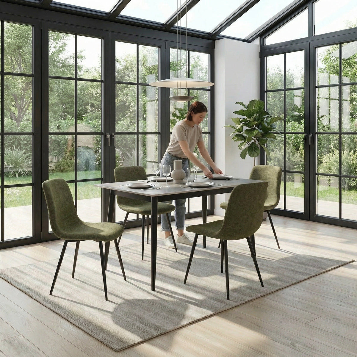Nova Grey Dining Set with 4 Evie Green Chairs