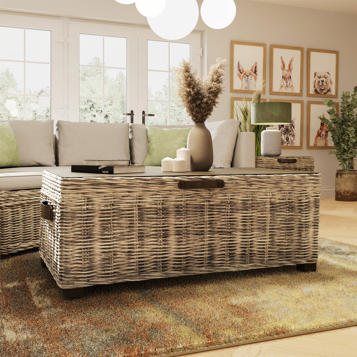 Handmade Kubu rattan storage coffee table — woven natural finish