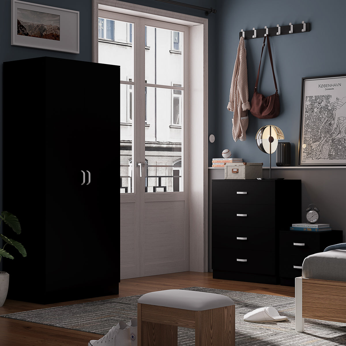 Tunis 2 Door Wardrobe Matt Black