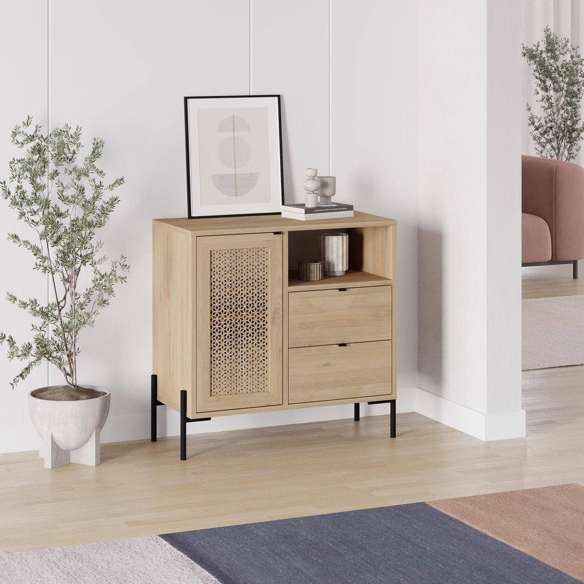Naïve 1 Door 2 Drawer Sideboard Buffet Storage Unit with Open Shelf - Oak