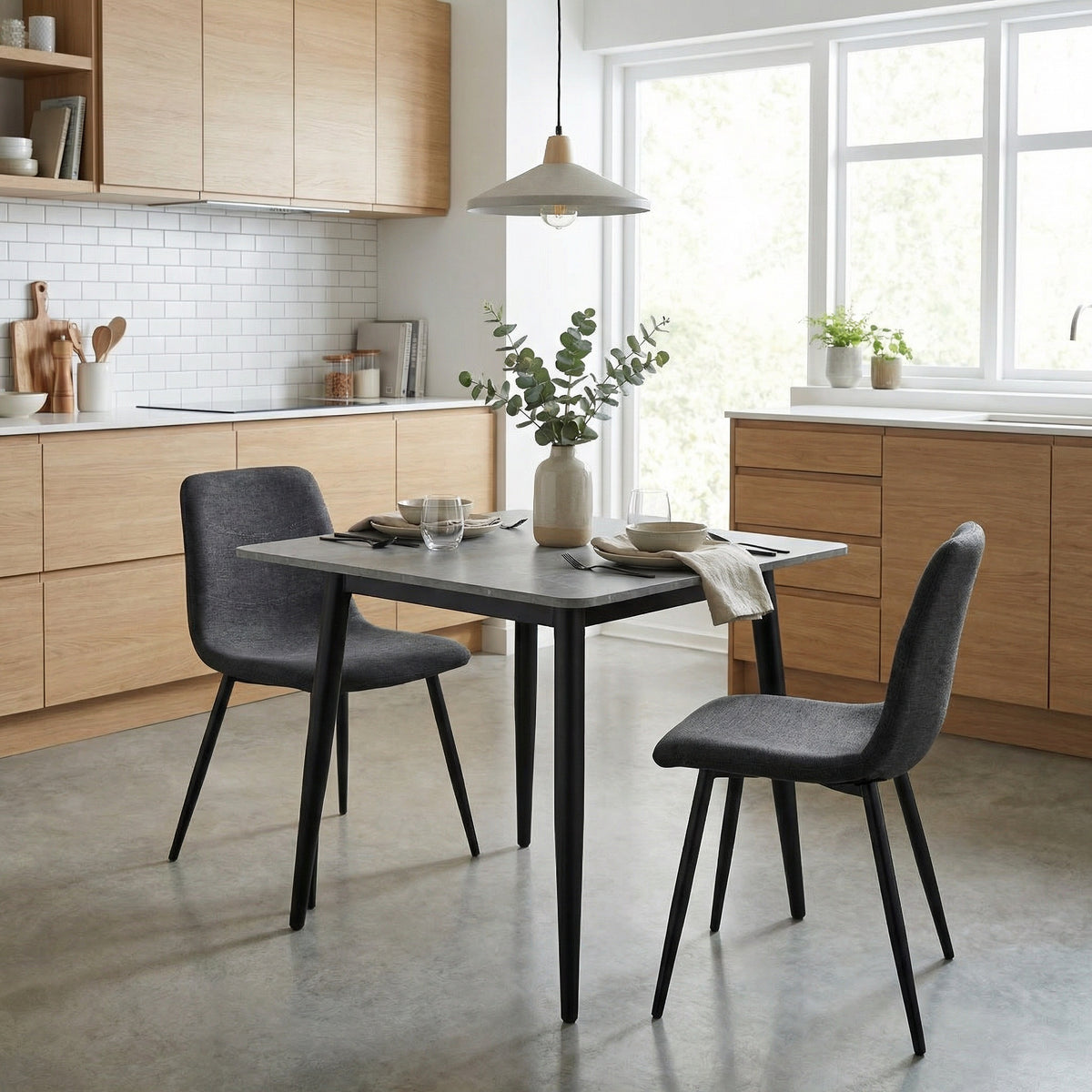 Nova Grey Square Dining Set with 2 Evie Grey Chairs