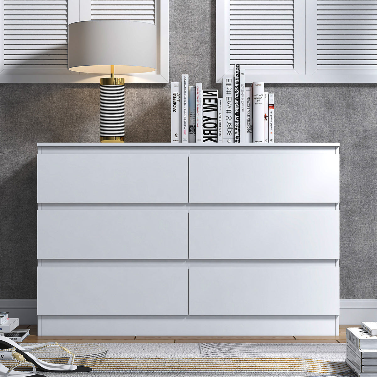 Stora 6 Drawer Wide 3+3 Chest Of Drawers - Matt White