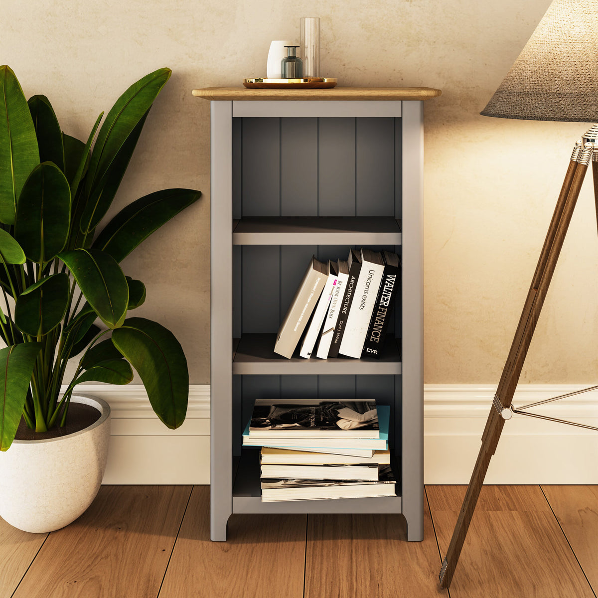 Taberno Oak 3 Tier Bookcase Dove Grey