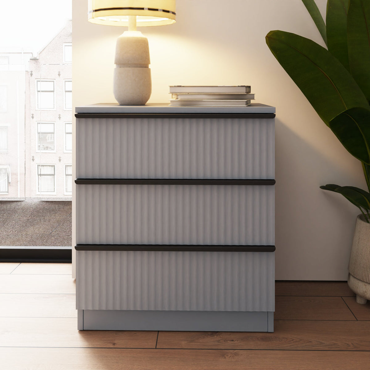 Lania Ripple Ridged 3 Drawer Chest Of Drawers Matt Grey