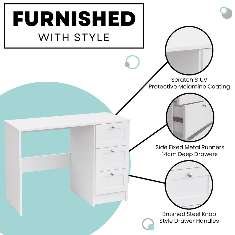 FWStyle Artus 3 Drawer Dressing Table - Matt White