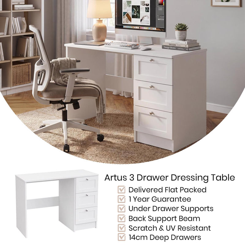 FWStyle Artus 3 Drawer Dressing Table - Matt White