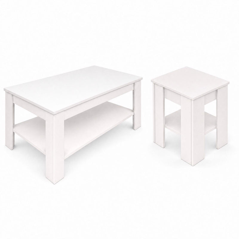 Promo White Coffee & Lamp Table Set