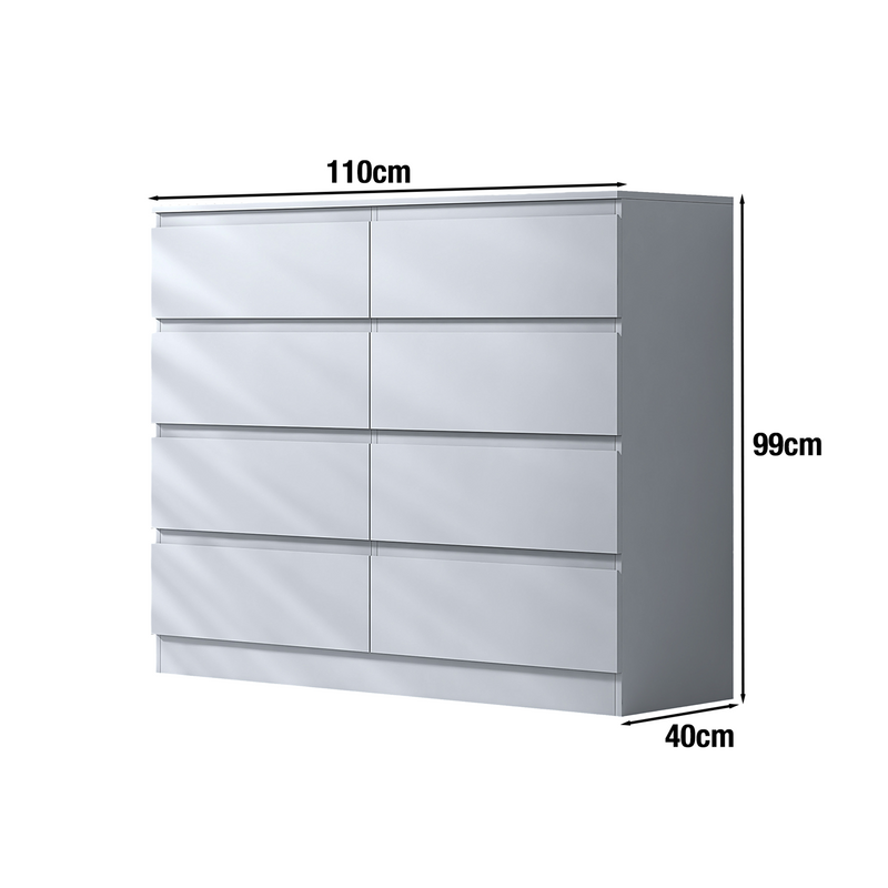 FWStyle Stora 8 Drawer Wide 4+4 Chest Of Drawers - Matt White