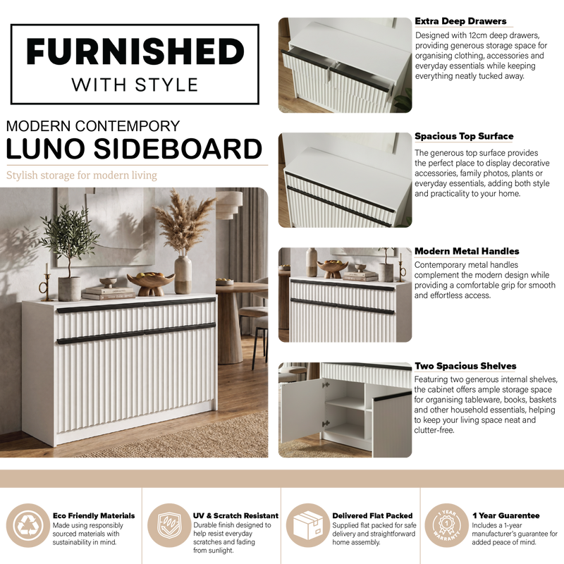 Lania 2 Door 2 Drawer Large Sideboard - White