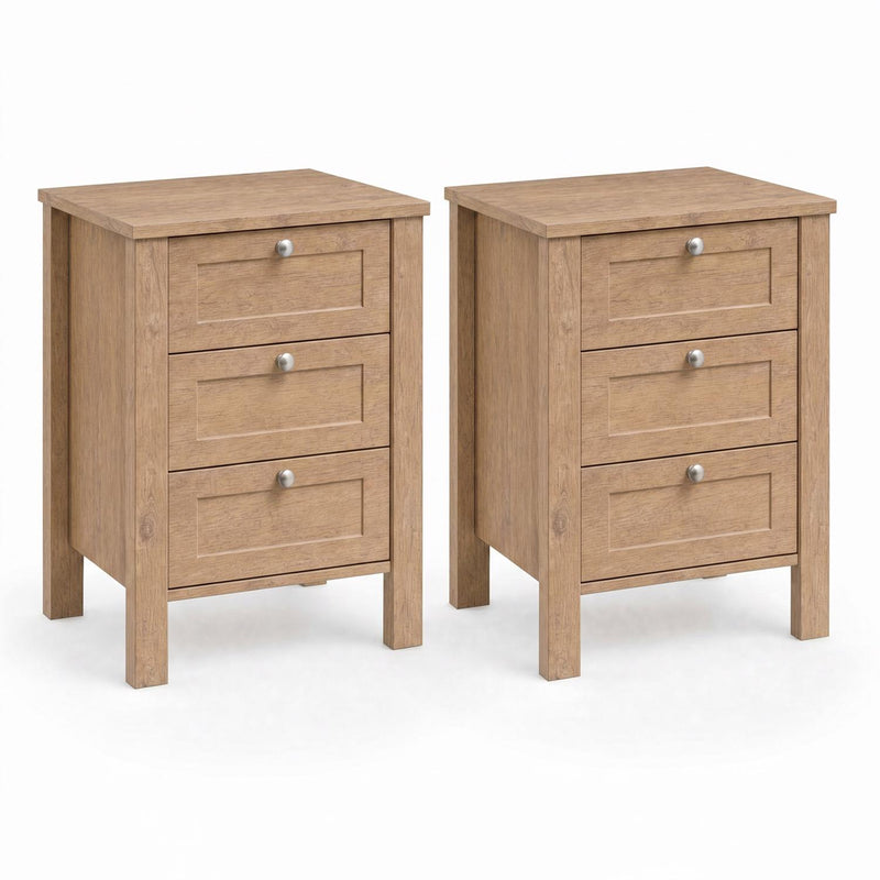 FWStyle Set Of 2 Shaker Style Bedside Tables - Oak